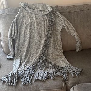 Cowl Neck Fringe Poncho